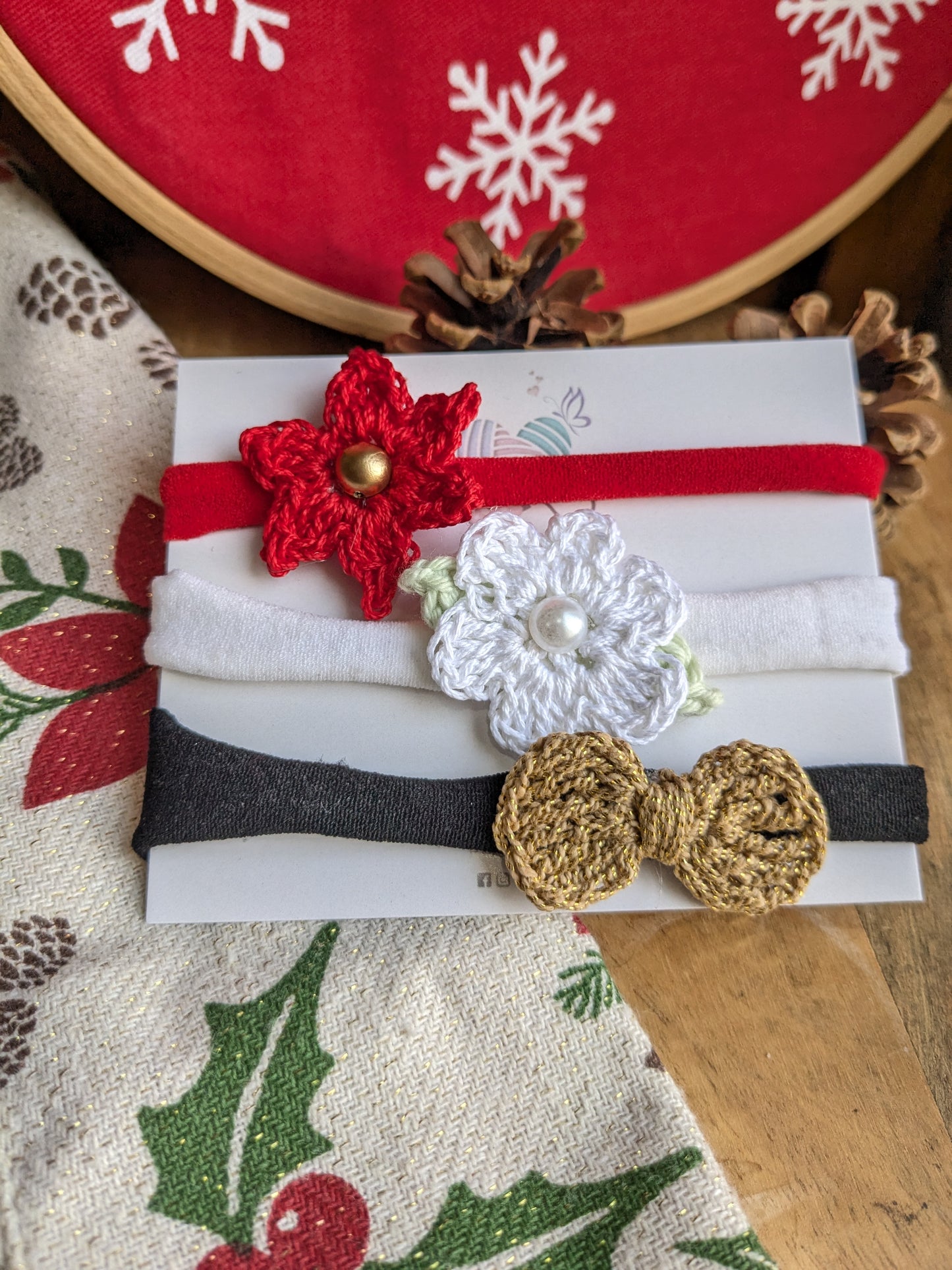 Red ,White and Gold - set of 3 Christmas Headbands