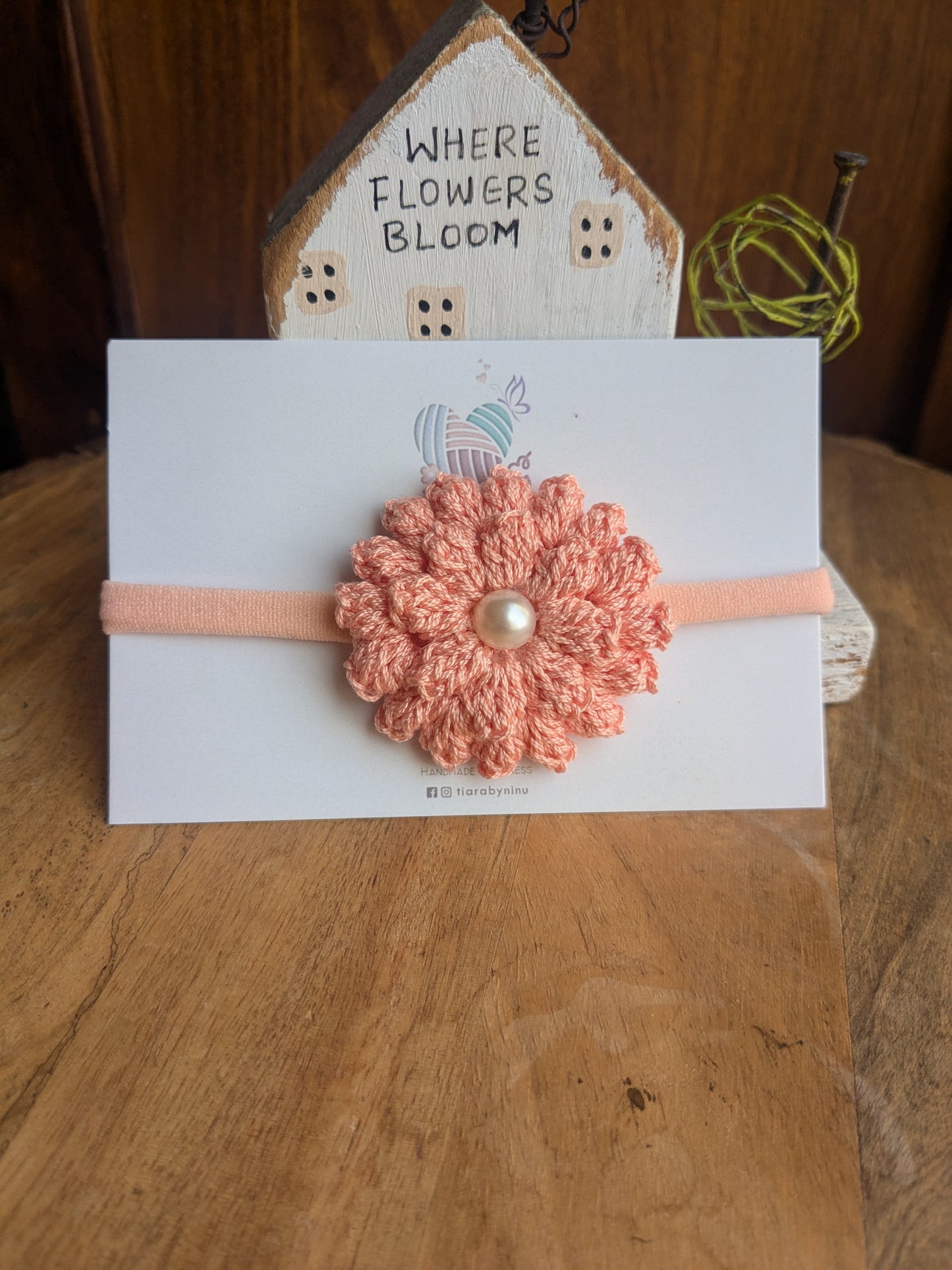 Baby Headband -Peach Dahlia