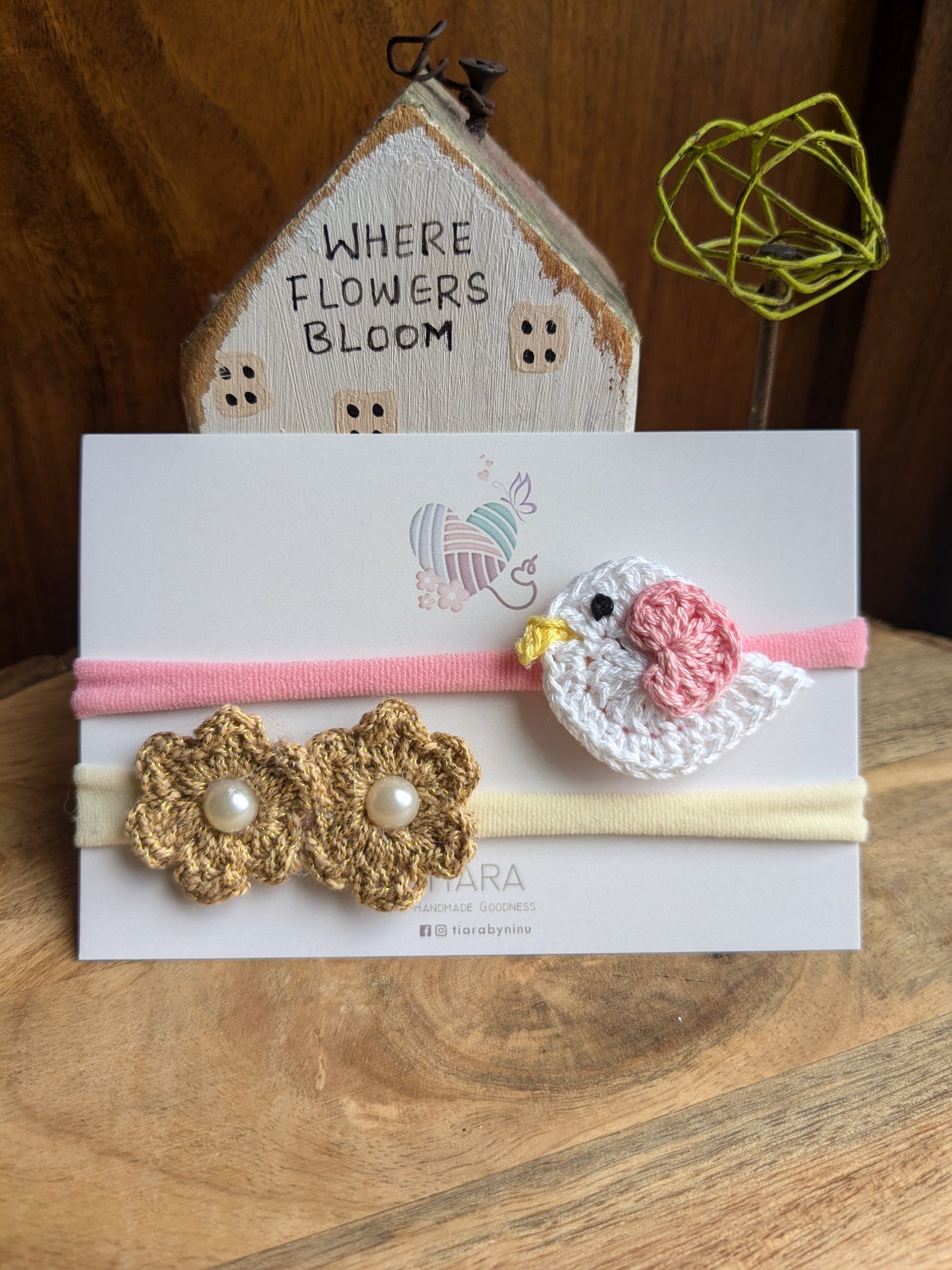 Tweet and Bloom -White and Gold Headbands