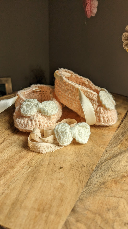 Peach Baby booties and Headband set