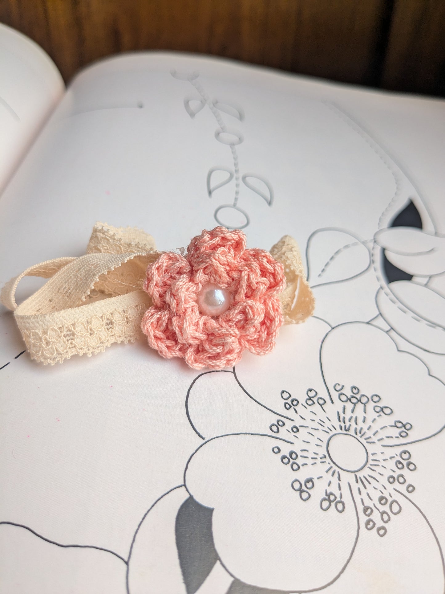 Button Rose Headband - Peach