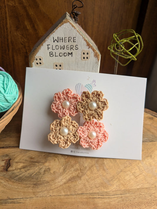 Coral Crush-set of 2 Crochet Hairclips