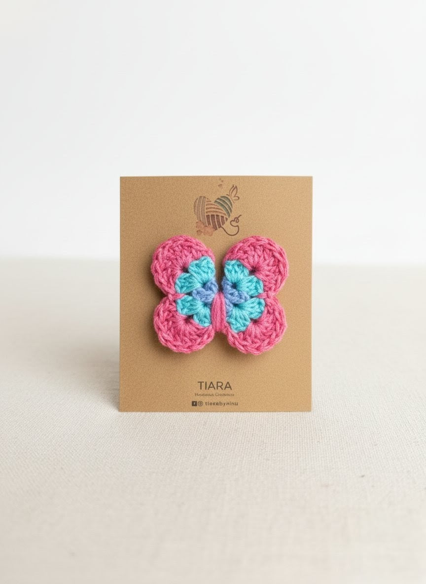 Dark Pink Teal Butterfly hairclip