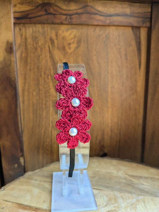 Ruby Red - crochet flowers hairband