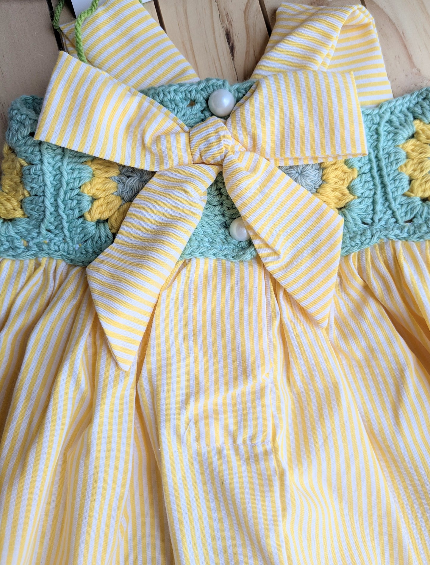 Teal Yellow Crochet Yoke Dress