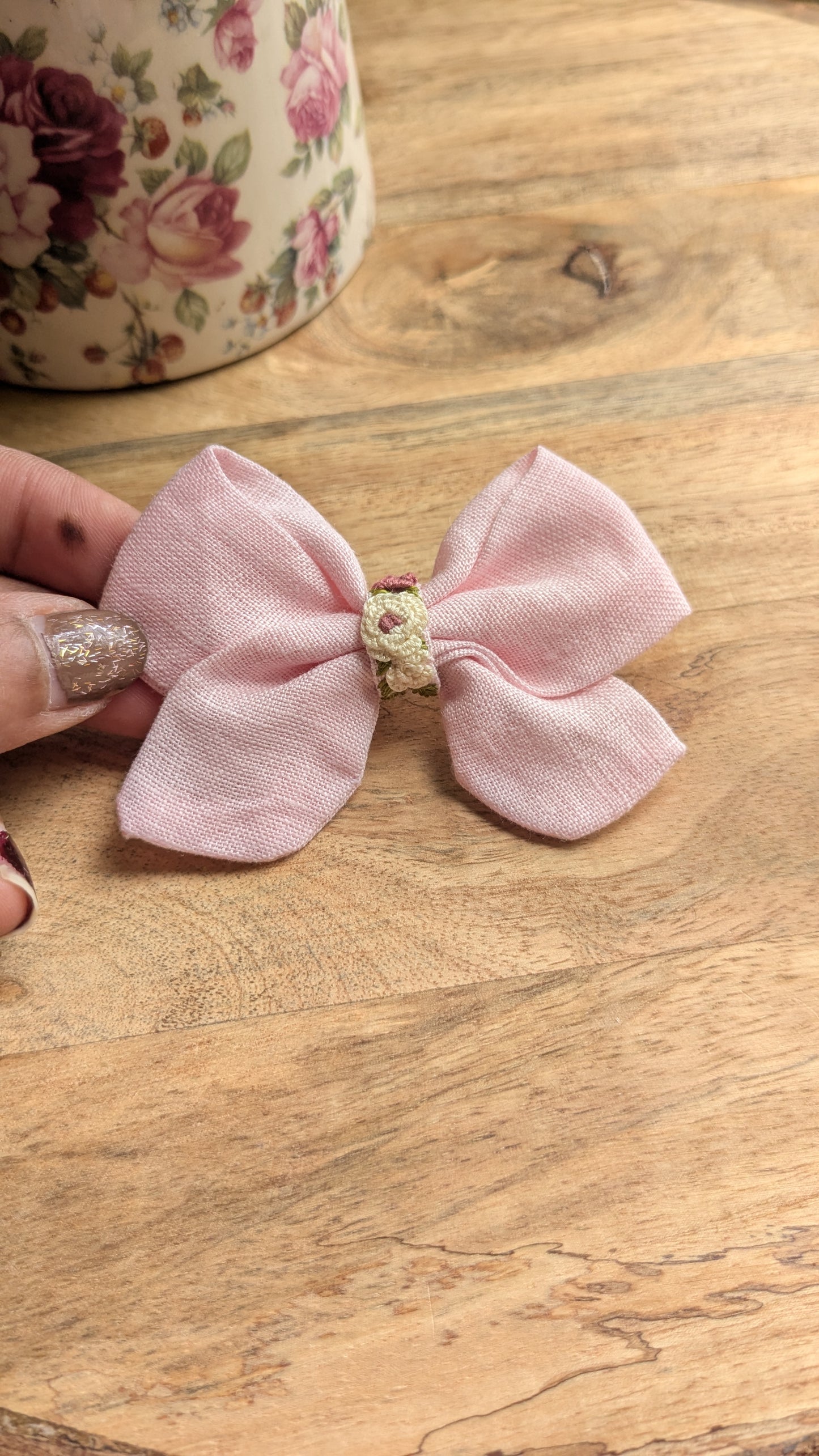 Pink rose sailor bow clip