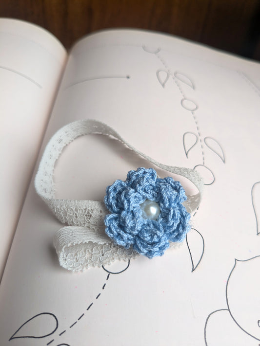 Button Rose Headband - Blue