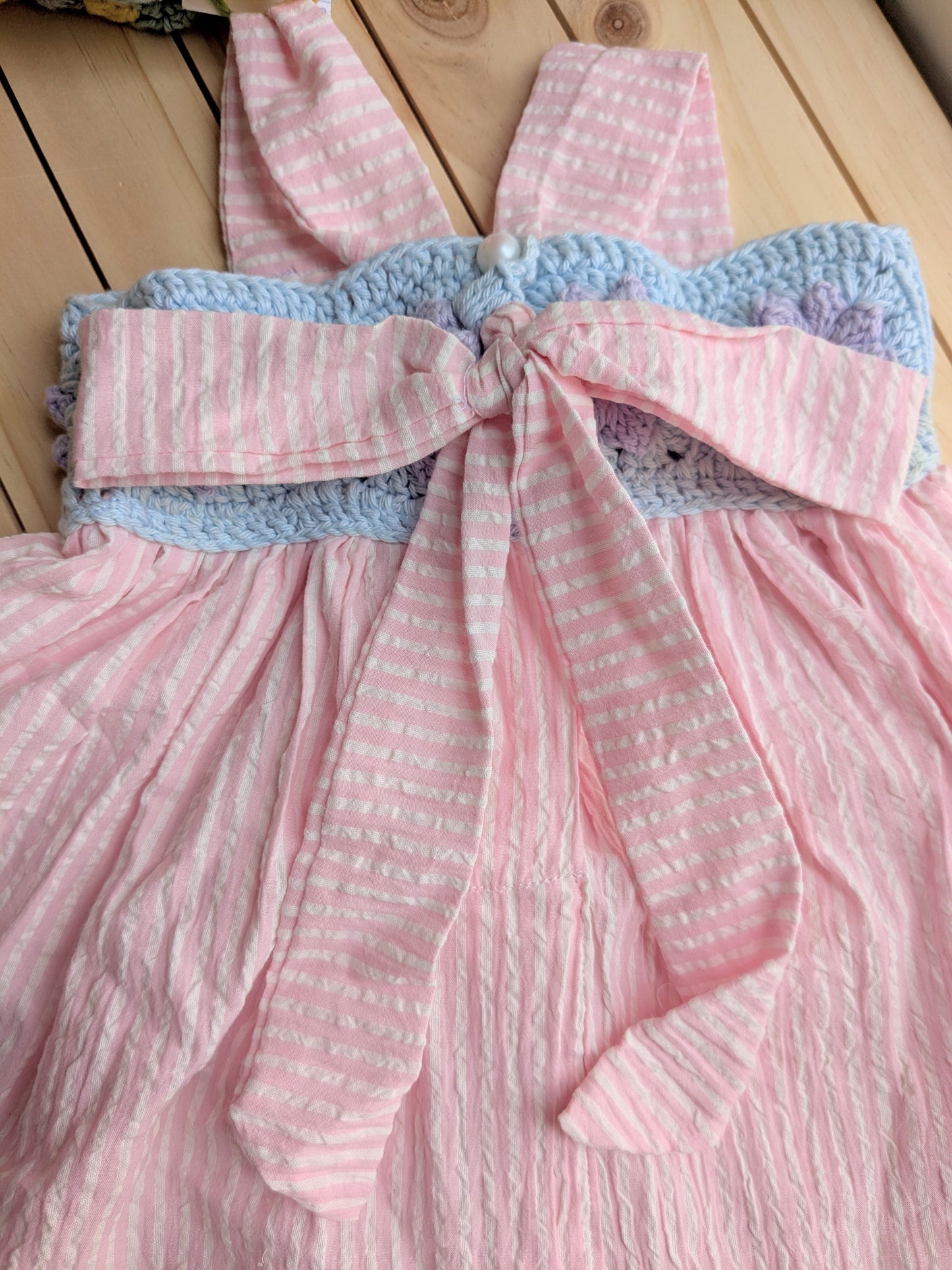 Blue Pink - Floral crochet yoke dress