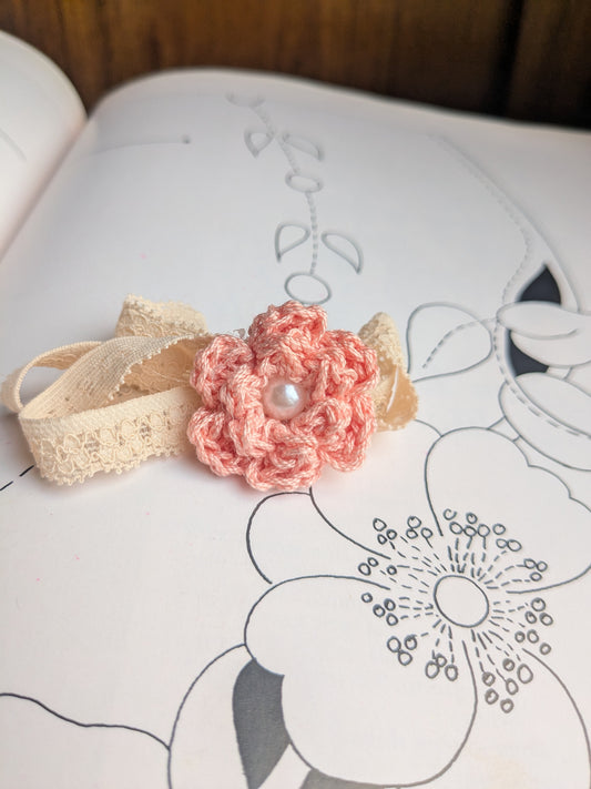 Button Rose Headband - Peach