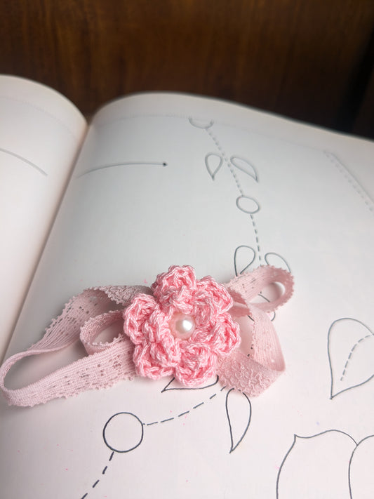 Button rose Headband- Pink