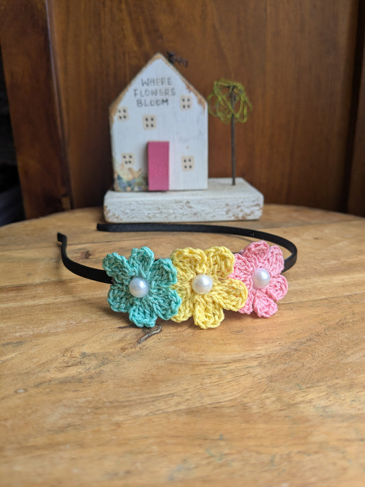Cotton Candy - Crochet flowers hairband