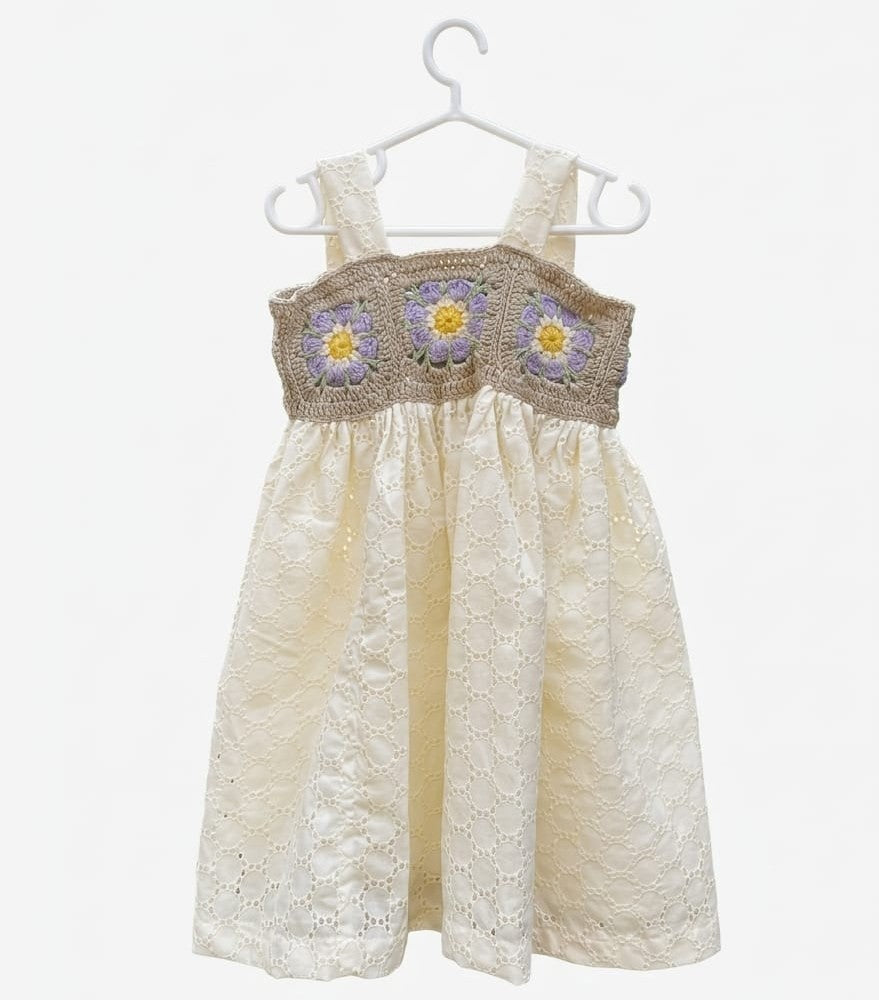 Cream Hakoba Dress with crochet yoke