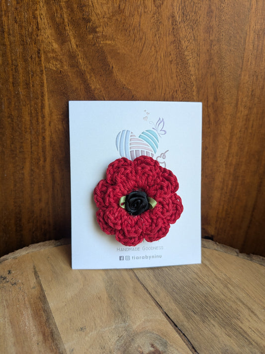 Crimson-Crochet Flower Hairclip