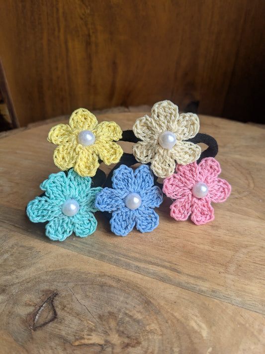 Crochet Floral hairties -set of 5