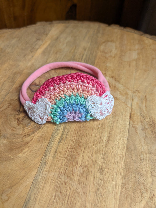 Crochet Rainbow Headband- Bright and Pink