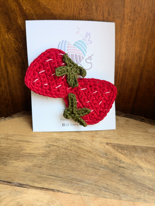 Crochet Strawberry hairclip