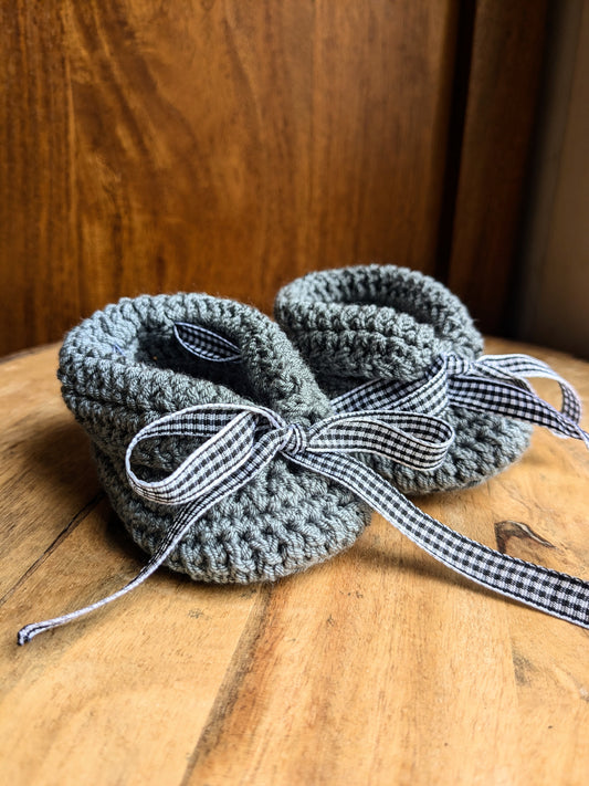 Cuffed Baby booties -Grey