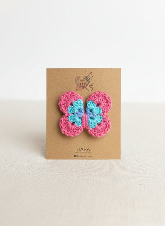 Dark Pink Teal Butterfly hairclip