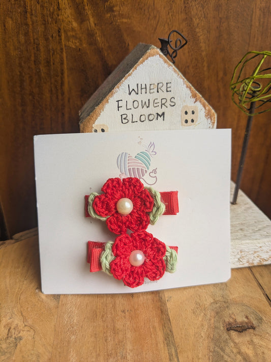 Garnet Glow- set of 2 crochet flower clips