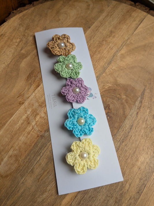 Jewel Micro Clips - Set of 5 crochet floral clips