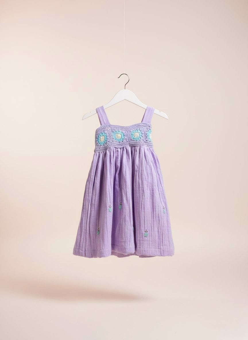 Lavender's Green -Dress with crocheted yoke
