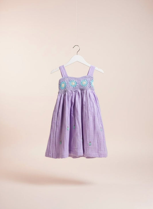 Lavender's Green -Dress with crocheted yoke