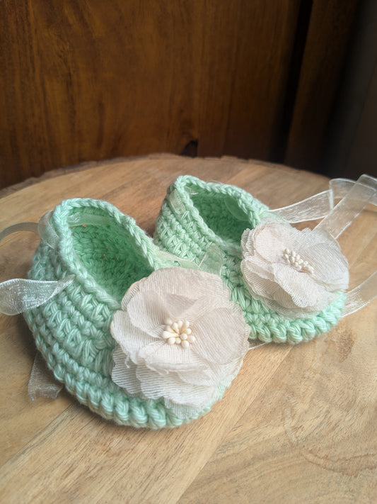 Pista Green Crochet Baby booties