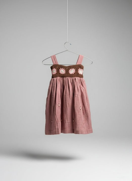 Mauve -Dress with crocheted yoke