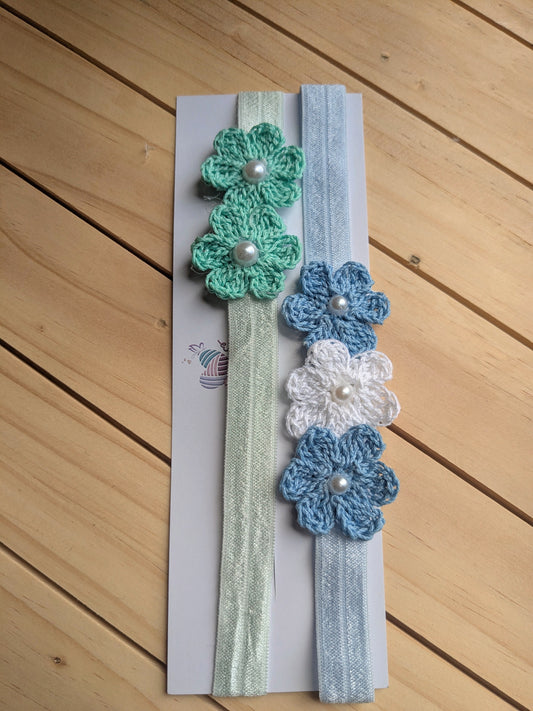 Mint Blue- set of two crochet flower headbands