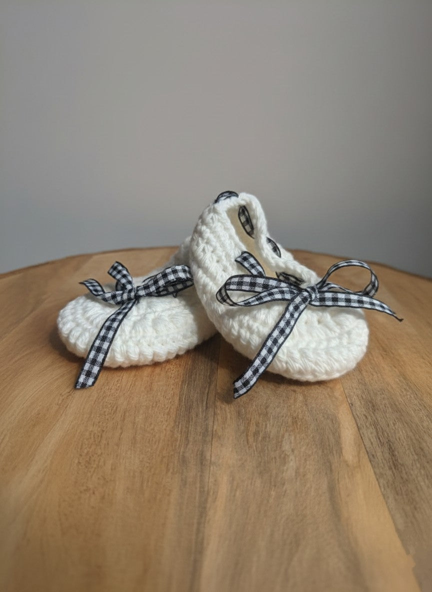 Off white Booties with Gingham tie