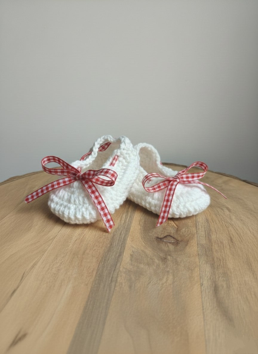 Off white Booties with Gingham tie