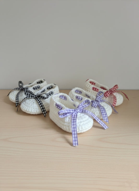 Off white Booties with Gingham tie