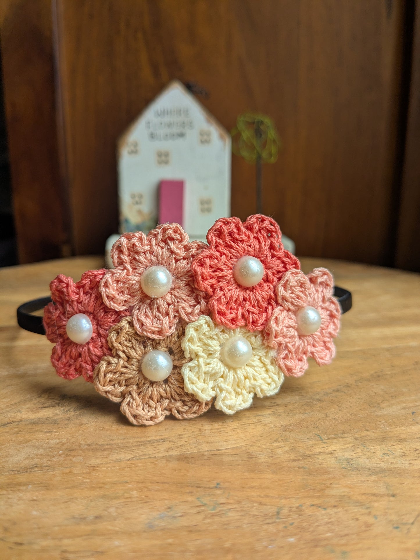 Peach Gold - Crochet flowers Hairband