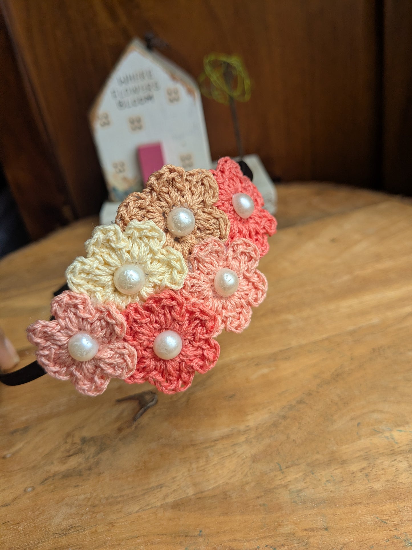 Peach Gold - Crochet flowers Hairband