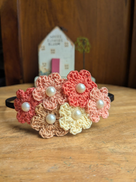 Peach Gold - Crochet flowers Hairband