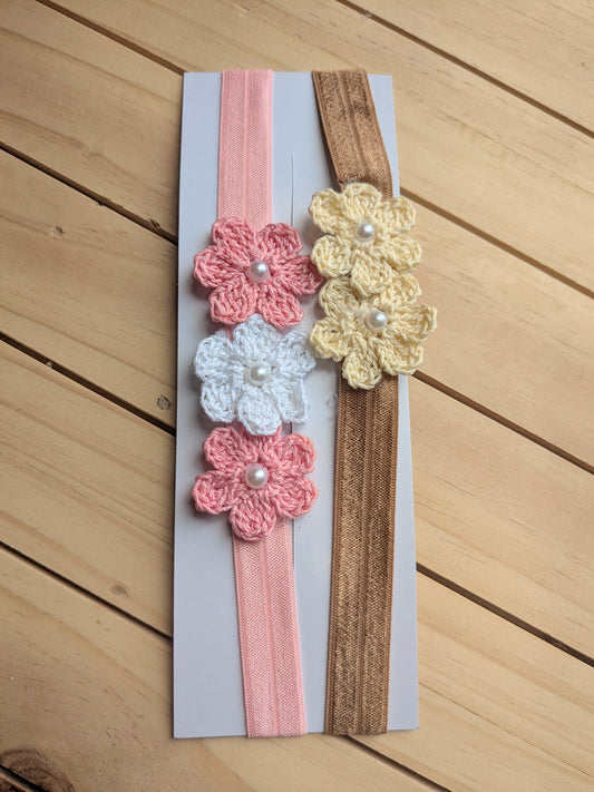 Pink Beige- set of two crochet flower headbands