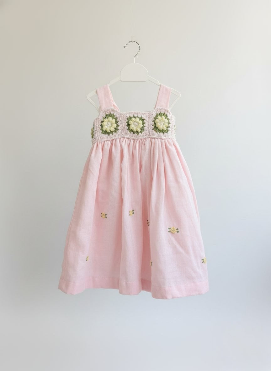 Pinks -Dress with crocheted yoke