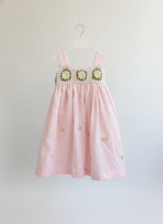 Pinks -Dress with crocheted yoke