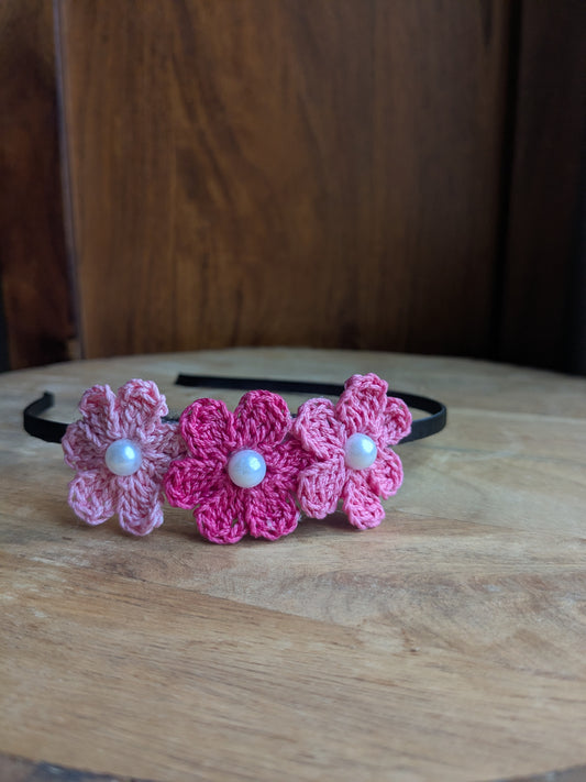 Pink Fairy- Hairband with pink crochet flowers