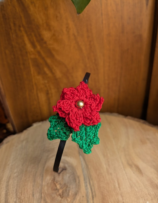 Crochet Ponsettia & Holly - Hairband