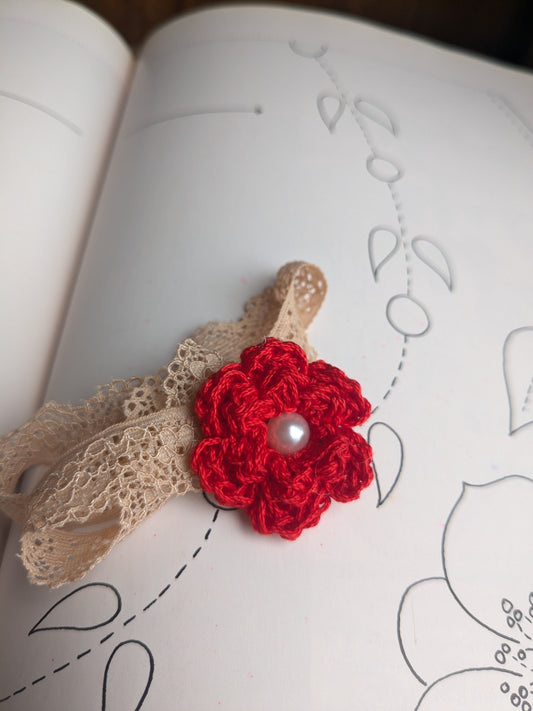 Button Rose Headband - Red