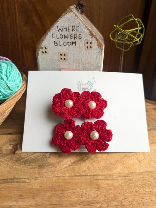 Ruby Bloom-set of 2 Crochet Hairclips