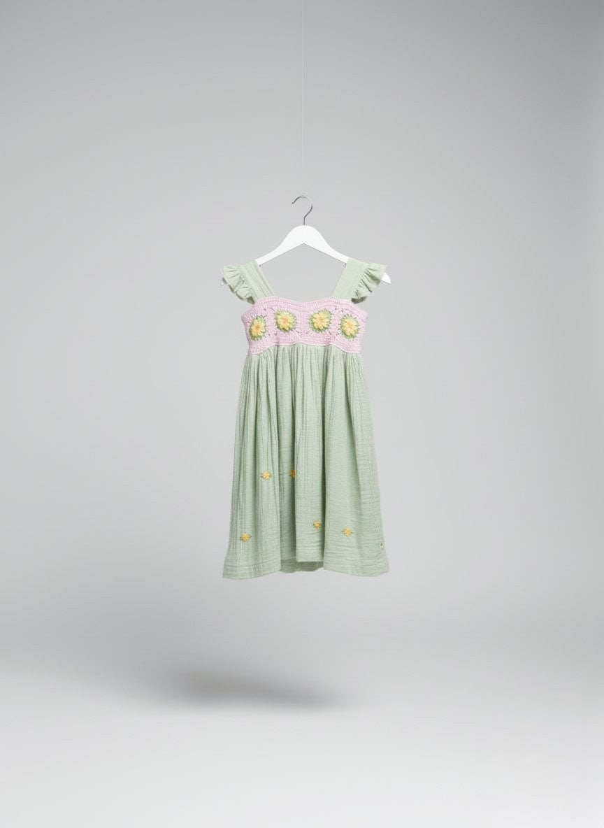 Sage -Dress with crocheted yoke