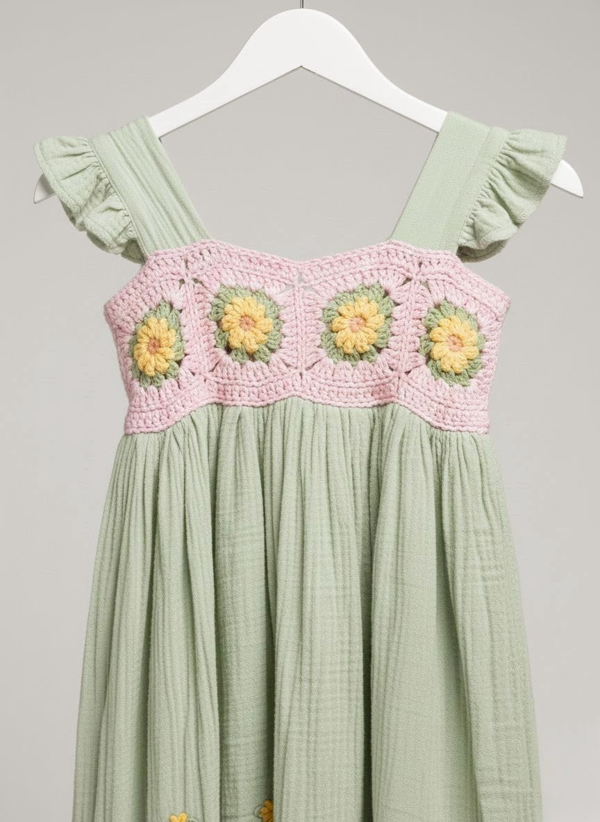 Sage -Dress with crocheted yoke
