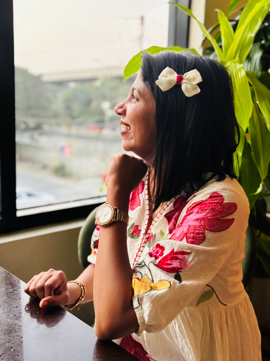 Embroidered sailor bow clip