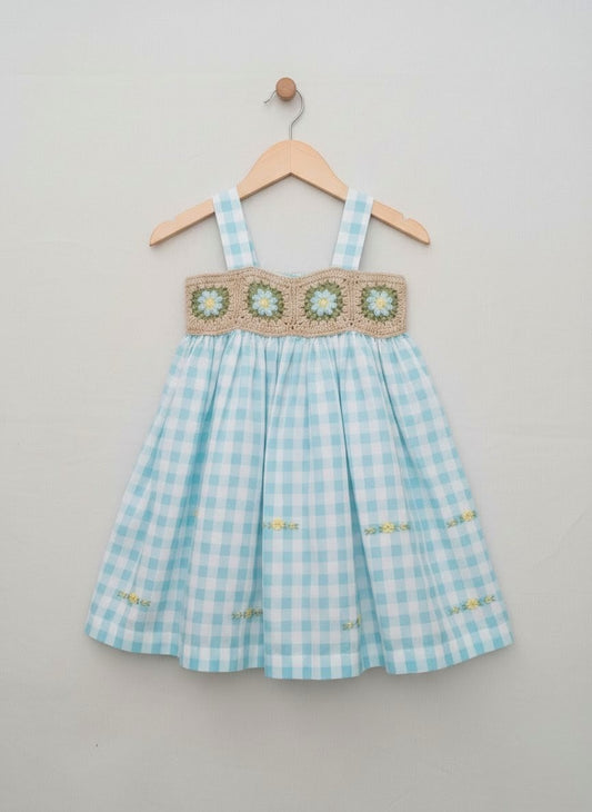 Sea Blue -Dress with crocheted yoke